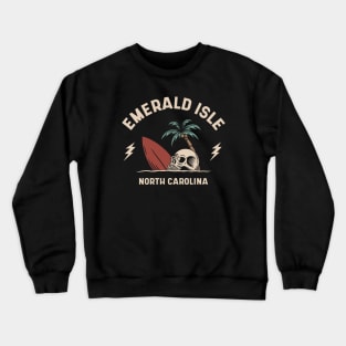 Vintage Surfing Emerald Isle North Carolina // Retro Surf Skull Crewneck Sweatshirt